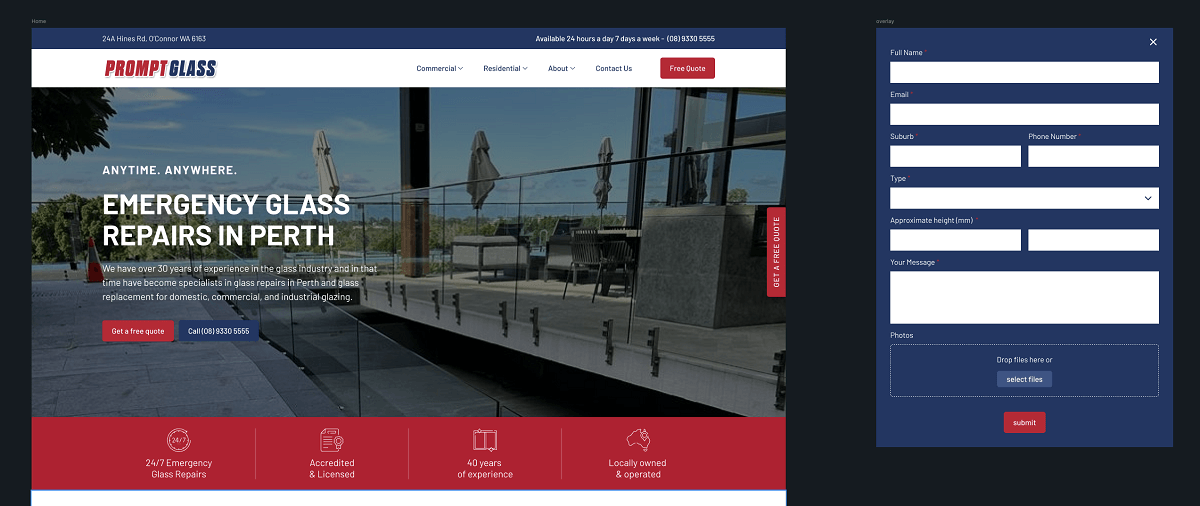 web development for a glass repair company